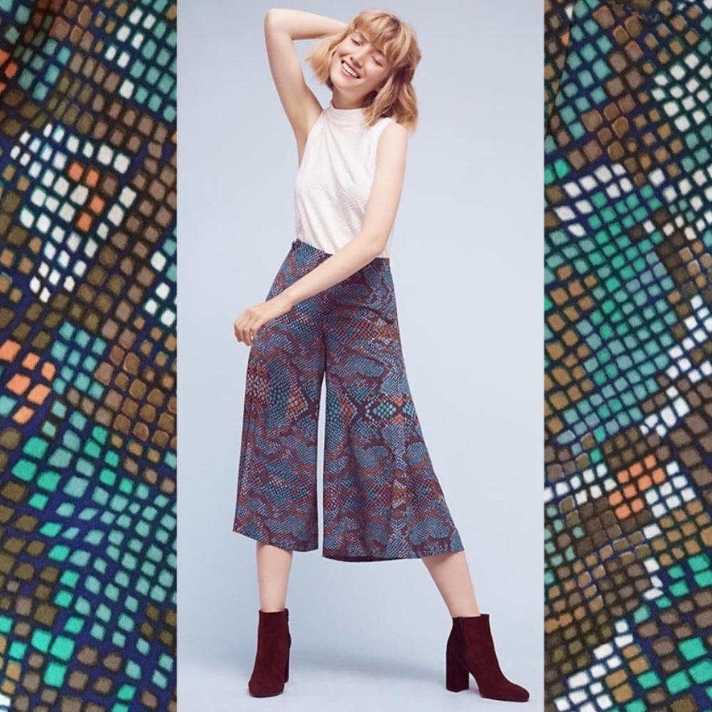 Anthropologie Essential Culotte Cropped Wide Leg Gaucho Snake Snakeskin Fall 4